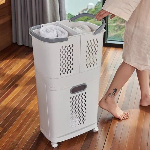 3 portion large bathroom laundry storage basket